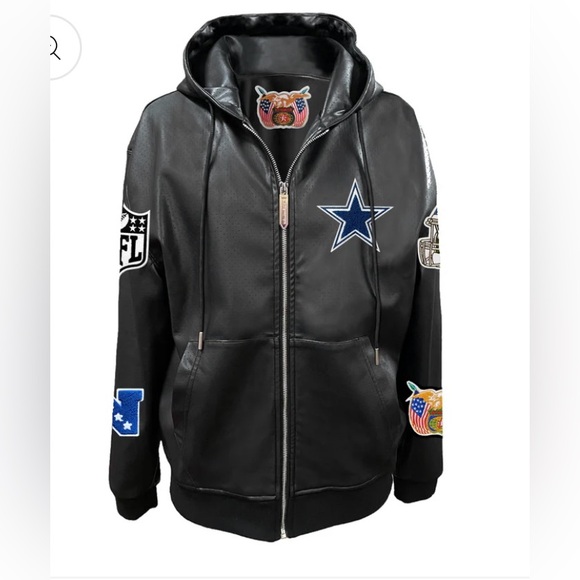 NFL LIMITED EDT Jeff Hamilton Dallas Cowboys Vegan Leather Hoodie with Gift Box - Picture 1 of 16